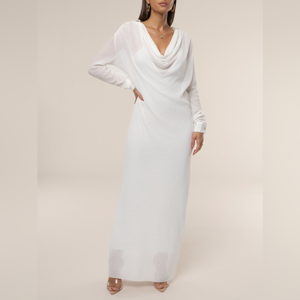 JLUXLABEL white flowy fully lined 2 in 1 relaxed draped maxi dress
